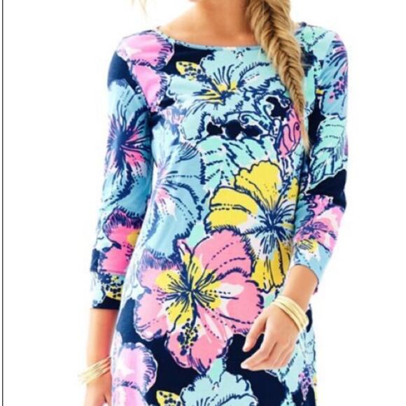 Lilly Pulitzer Marlowe Big Flirt Hibiscus XS Cotton 3/4 Sleeve Dress Resortwear - Picture 9 of 9